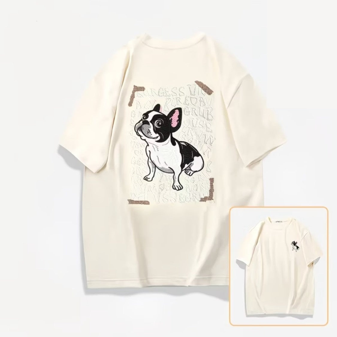 Cream oversized Frenchie tee, embroidered back