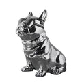 Silver chrome Dapper Frenchie tissue box holder — studio shot with size overlay (approx. L 25 × W 17 × H 27 cm)