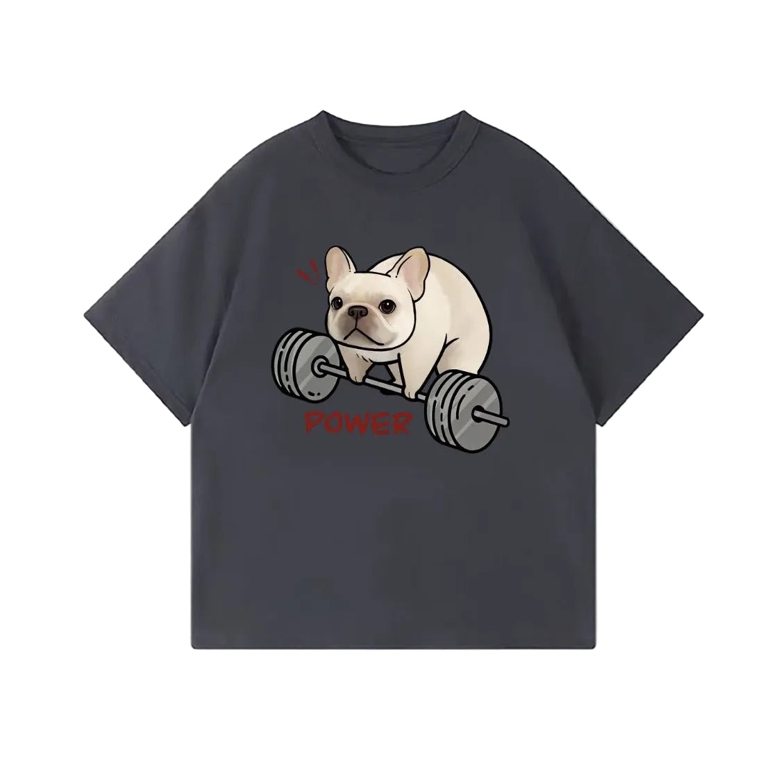 Dark Grey POWER Frenchie tee, center print
