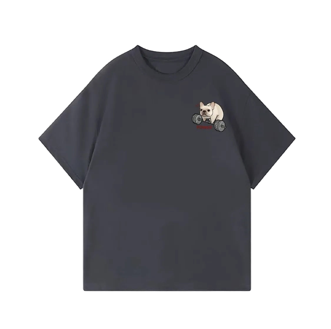 Dark Grey POWER Frenchie tee, small chest logo