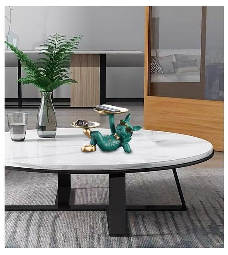 Teal Frenchie double valet tray lifestyle on a marble table