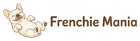 Frenchie Mania header logo — dog left, name center