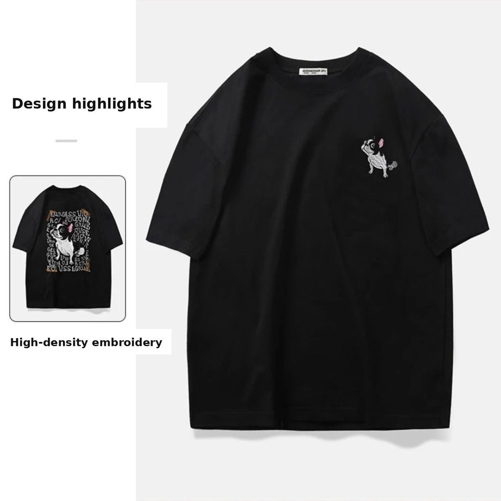 Oversized Frenchie Graphic Tee — Drop-Shoulder Letter Print