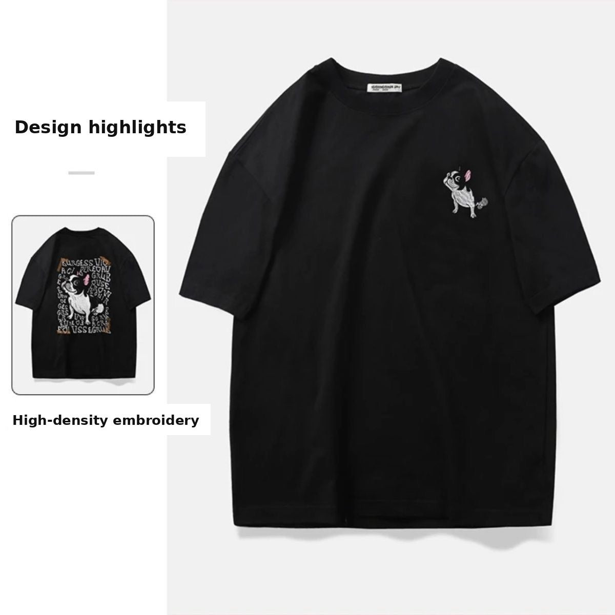 Oversized Frenchie Graphic Tee — Drop-Shoulder Letter Print