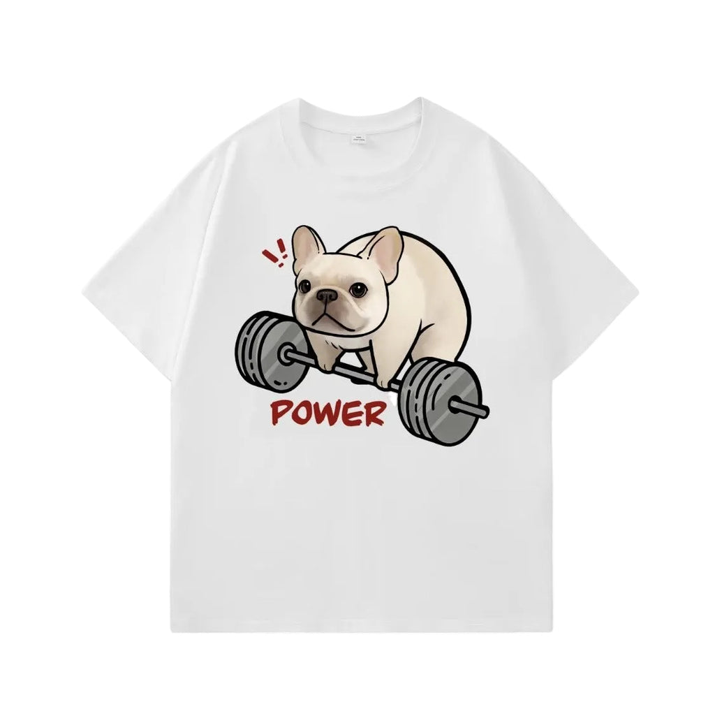 White POWER Frenchie tee, center print
